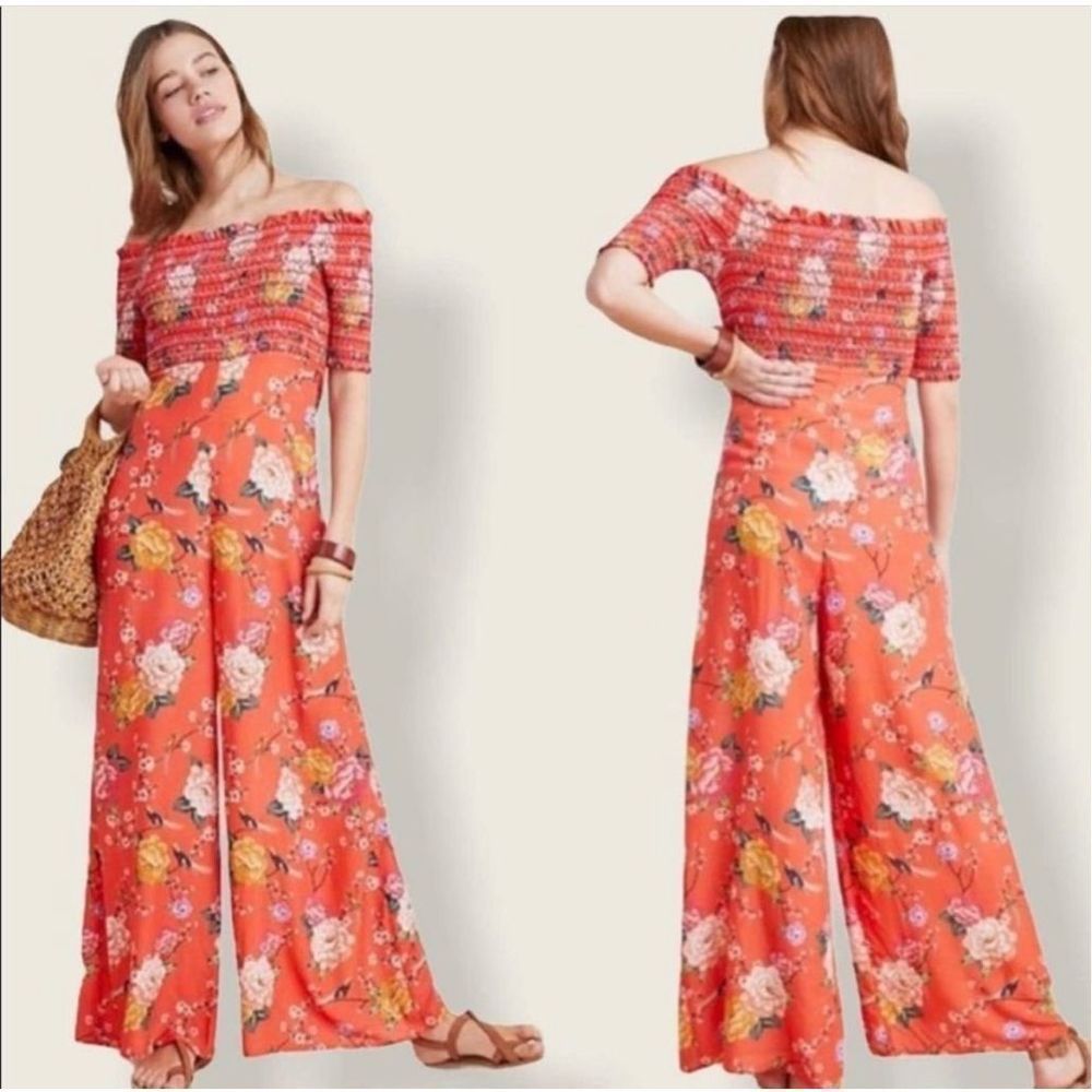 Farm Rio Anthropologie Paraíso Off The Shoulder Floral Jumpsuit Size Small
